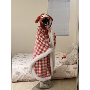 Poncho rosso per ragazza carina dolce <span class=keywords><strong>pigiama</strong></span> invernale da donna <span class=keywords><strong>in</strong></span> <span class=keywords><strong>pile</strong></span> di corallo con fodera <span class=keywords><strong>in</strong></span> <span class=keywords><strong>pile</strong></span> e vestaglia da notte per la casa - Product Image 6