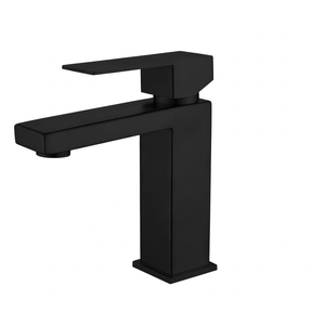 Modern Black Kitchen Basin Tap Single Handle Waterfall Curved Spout Angular Lever Square Body Pull <b>Spray</b> Ceramic Valve Polished - Product Image 1