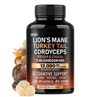 Capsules de Complexe de Champignons Crinière de Lion, Queue de Dinde, Chaga, Cordyceps, Reishi pour le Soutien Cérébral, Cognitif et la Mémoire chez l'Adulte