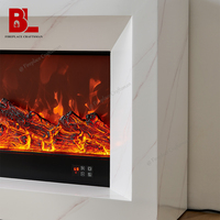 Meuble TV 385S style minimaliste en faux marbre et bois, avec cheminée électrique décorative moderne, en MDF et marbre