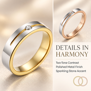 Exquisite Modern Sleek Narrow Band <b>Ring</b> Groove‑Set Single Tiny <b>Crystal</b> Two‑Tone Finish Stainless Steel Unisex Daily Dating - Product Image 4