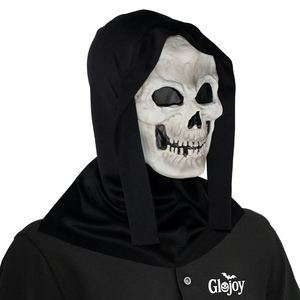 Masque de tête de mort en PVC souple, masque d'horreur pour Halloween, masque de fantôme, masque de cosplay effrayant avec capuche noire, accessoire de maquillage pour fête - Product Image 4