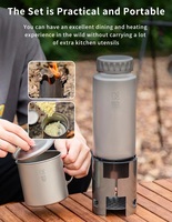 Set Peralatan Masak Camping Titanium Keith, Kompor Kayu Portabel, Panci, Botol Air untuk Hiking Outdoor