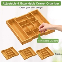 Nouveau design 10 compartiments bambou extensible tiroir organisateur Rectangle couverts plateau cuisine poli bureau-pliable