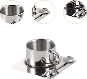 Modern Stainless Steel 304 Coffee <b>Cup</b> <b>Set</b> with Mixing Spoon and Plate Eco-Friendly Reusable High Quality Milk & <b>Tea</b> <b>Cup</b> - Product Image 2