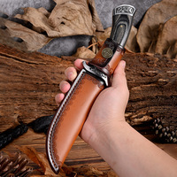 Couteau de poche personnalisable OEM 9Cr13Mov Damas avec manche en bois, couteau à lame fixe pour la chasse, le camping, la pêche et la survie en plein air