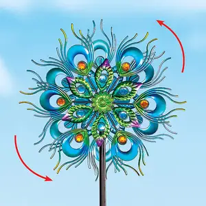 Windmill Peacock Feather Double-Sided Spinning Peacock Style Wind Spinner Metal Garden Decoration