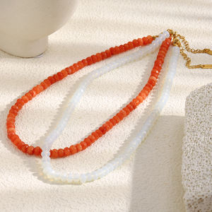 طقم قلادة مطرز بالخرز من الحجر الطبيعي من Dreamidea-سلاسل أحجار كريمة بالأوجه برتقالية وبرتقالية - Product Image 1