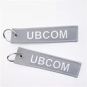 High Quality Double-Sided Fabric Embroidery Custom Woven Label Key Ring Embroidered Keychain For Bags