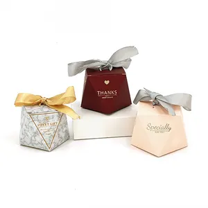 Özelleştirilmiş altıgen doğum günü iyilik dönüş teşekkür ederim kağıt çikolata düğün hediye kutusu