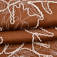 Tissu brodé floral marron à prix d'usine, motif grande fleur blanc écologique pour robe de femme, nappe et décoration