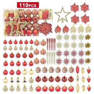 Ensemble de 110 boules de Noël rondes en plastique incassable, style festif, décorations pour arbre de Noël, cadeaux pour la maison - Product Image 1