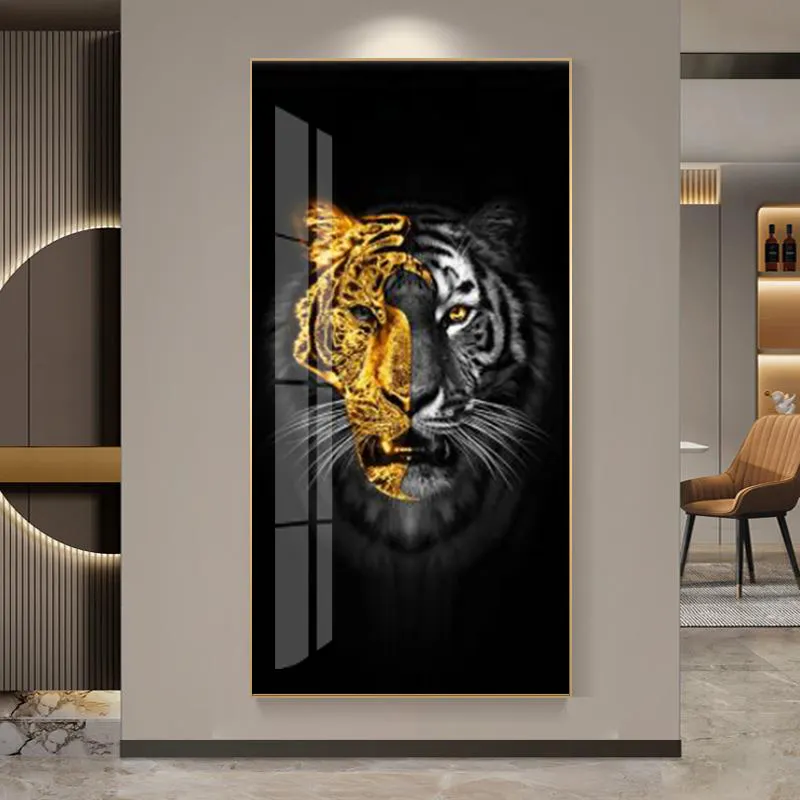 Factory Wholesale Wall Art HD UV Black Lion Crystal Porcelain Animal Painting 2022