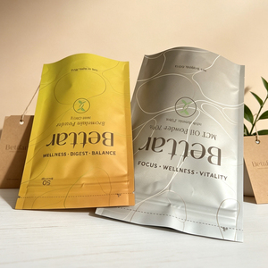 Sacs refermables en aluminium, qualité alimentaire, mats, résistants à l'humidité, avec logo personnalisé, pour l'emballage de poudres alimentaires et de compléments alimentaires. - Product Image 4