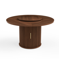 Table à manger ronde de 55 pouces pour six personnes, avec un étagère de rangement à double niveau et un plateau tournant. Portes coulissantes en bois