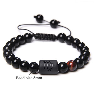 Bracciale Regolabile con 12 Segni Zodiacali in Pietra Nera da 8mm per Uomo, Braccialetti Trendy con Perline di Quarzo, Regalo Perfetto per il Compleanno - Product Image 4