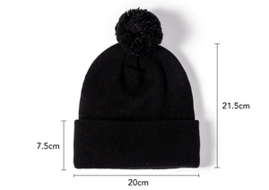 Femmes Hommes Épais Solide <span class=keywords><strong>Noir</strong></span> Uni Blanc <span class=keywords><strong>Bonnet</strong></span> Ribbed Wide Brim Winter Knitted Hat With Yarn Ball Pompom - Product Image 3