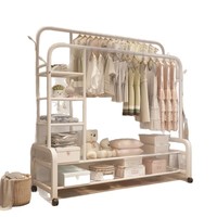 Porte-manteau double sur pied avec double rangée de cintres pour usage intérieur, étagère à linge mobile
