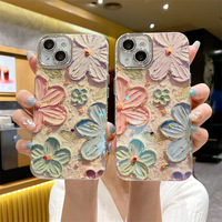 Coque de téléphone portable en TPU PC avec peinture à l'huile bleue de fleurs pour iPhone 18 Pro Max 17 15 14 Pro 13 Pro Max 12 11