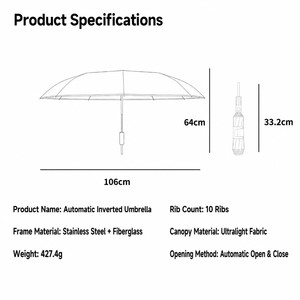 Easy Fold 427g Reflective Strip 106cm Diameter 10 Ribs <b>Windproof</b> 10m/s Automatic Open Inverted Custom Logo Folding <b>Umbrella</b> - Product Image 4