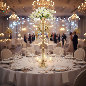 Modern Professional Simple Gold Crystal Beaded Iron <b>Candle</b> Holder Tall for <b>Wedding</b> Centerpiece Table Decoration - Product Image 5