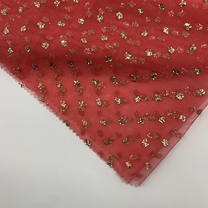 Tulle rouge en polyester avec paillettes dorées collées, tissu scintillant pour vêtements de festival, robe de mariée, costumes de scène - Product Image 5
