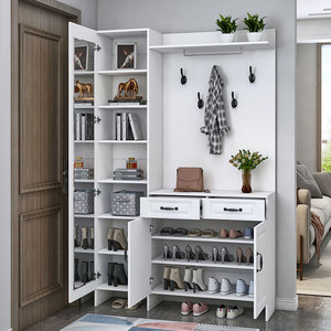 Zapatero simple para puerta, armario para pasillo, abrigo, almacenamiento de pared con espejo de espiga, estante de gran capacidad para estar - Product Image 2