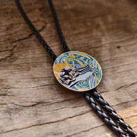Collier personnalisé avec logo, cravate bolo en métal émaillé noir, motif chat
