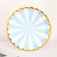 Assiette en papier à rayures bronzées, en gros, décorations de fête d'anniversaire pour enfants, de mariage, assiette de dîner