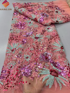 Tessuto in Pizzo di Lusso con Perline e Paillettes, Motivo Floreale 3D Ricamato, Tulle con Paillettes per <span class=keywords><strong>Abiti</strong></span> <span class=keywords><strong>da</strong></span> <span class=keywords><strong>Sposa</strong></span> - Product Image 2