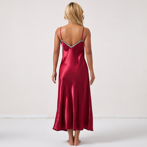 Chemises de nuit sexy élégantes décontractées en satin uni, pyjamas à col en V, robes de nuit en soie simulée, robes de luxe pour femmes - Product Image 4