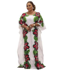 Robe de <span class=keywords><strong>Mariage</strong></span> Africaine Brodé en <span class=keywords><strong>Bazin</strong></span> Riche <span class=keywords><strong>Blanc</strong></span>, Style 2003, Courte, pour Femmes, Dashiki d'Été pour Filles, Fabriquée en Polyester - Product Image 2