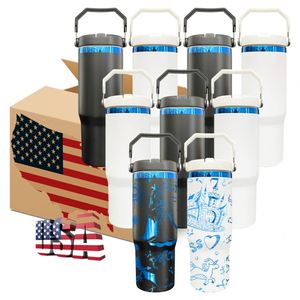 Vaso Térmico de Acero Inoxidable de 30 oz con Logotipo Personalizado, Recubrimiento Azul, Pajita Abatible y Asa, para Bebidas Frías, Apto para Grabado Láser - Product Image 1