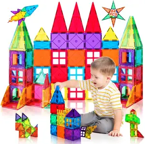 Jouets à aimant fort STEM Blocs de construction magnétiques éducatifs 64 pièces Tuiles magnétiques pour enfants