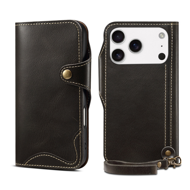 Genuine Leather Flip Wallet Case Card Holder Purely Handmade Mobile Phone Cover Case for iPhone