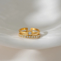 Nouvelle bague en acier inoxydable à double rangée de diamants pour femmes, élégante, légère, luxueuse, bague ouverte