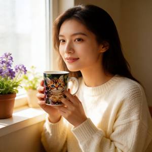 Service à thé HARVIT en porcelaine avec tasse et soucoupe, motif animaux - Chat et chaton, motifs imprimés pour fêtes - Product Image 5