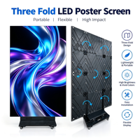 Écran publicitaire LED pliable à trois volets P1.86, affichage numérique pour affiches, signalétique numérique intérieure pour salle d'exposition de marque, panneau publicitaire mural