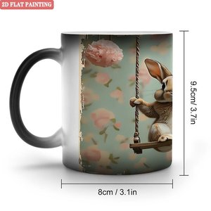 <b>Ceramic</b> <b>Cup</b> 11oz Heat Activated Color Changing Magic Mug With Rabbit Swing Design 2D Flat Painting - Product Image 1