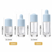 Botol Serum Kaca Bulat Bening 20ml 30ml dengan Dasar Tebal dan Pipet Tetes untuk Minyak Esensial dengan Logo Kustom