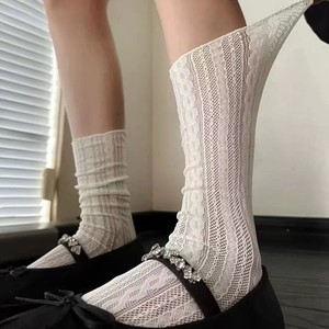 Japanese Style Mid-Calf Slouch <b>Socks</b> For Women White Breathable Cotton Anti-Slip Summer Hollow-Out Fashionable Preppy <b>Socks</b> - Product Image 1