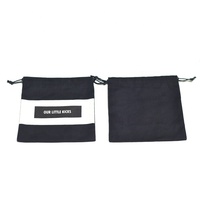 Sac d'emballage en coton et lin noir écologique pour outils et bijoux avec cordon de serrage et logo personnalisé, patch en coton