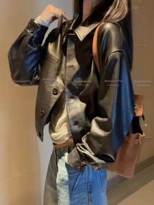Nouvelle veste décontractée en <span class=keywords><strong>cuir</strong></span> véritable pour <span class=keywords><strong>femme</strong></span>, coupe ample et amincissante, en peau de mouton, collection 2026 - Product Image 3
