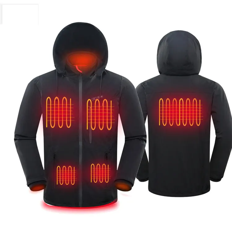 Produci una nuova giacca elettrica in modalità di Design giacca riscaldata Soft Shell da uomo invernale all'aperto con cappuccio staccabile e pacco batteria