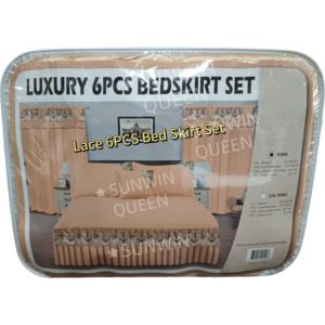 Ensemble jupe de lit 6 pièces de luxe style américain avec rideaux de cantonnière couvre-lit à volants ensemble de couette taies d'oreiller en dentelle pour chambre d'hôtel - Product Image 1