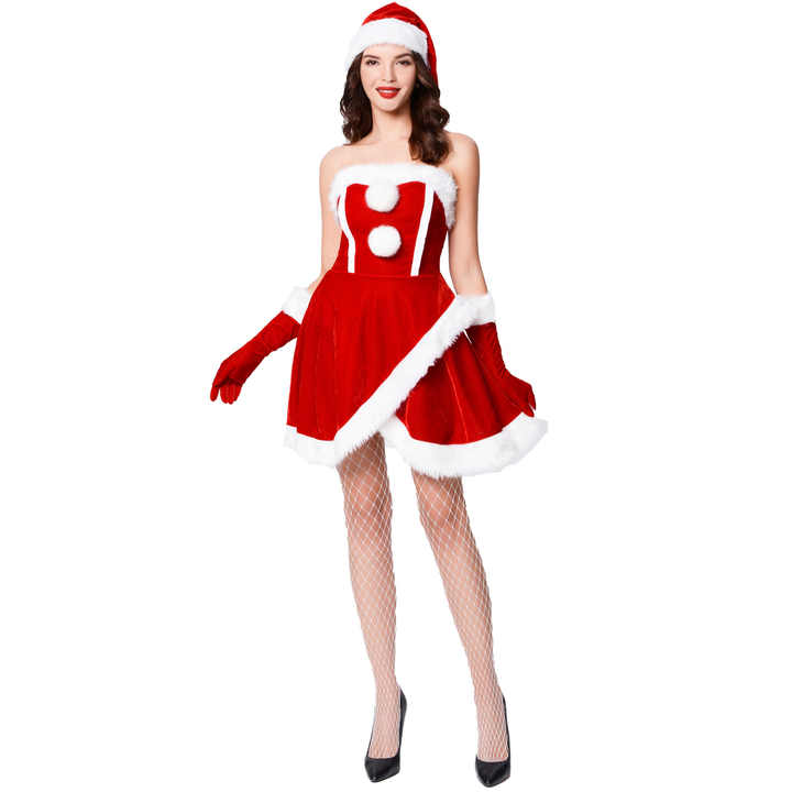 2025 Sexy Santa Claus Costumes Woman Cosplay Costume Red Green Winter Santa Dress