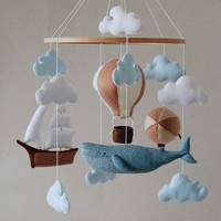 Globos de aire bohemios hechos a mano, ballena de fieltro para bebés, móviles con macramé, aerostato y envío Musical para guardería