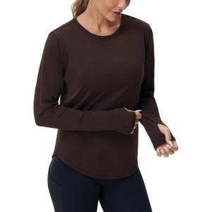 FOXA T-shirt de sport à manches longues pour femme, col rond, ajusté, en polyester uni, pour la randonnée - Product Image 6