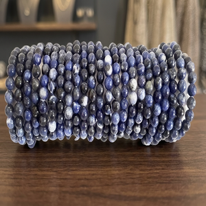Pulsera de cuentas de sodalita, piedra natural pulida ovalada, joyería de cristal curativa Feng Shui, decoración del hogar - Product Image 1