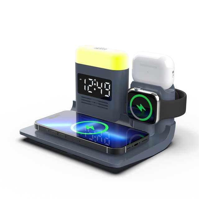 Versatile Clutter-Free Charging Station 15W Speed Charge Stand Integrated 5-In-1 Alarm Clock for Minimalist Bedroom Custom